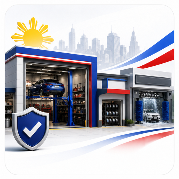Shops and businesses category artwork showing automotive businesses.