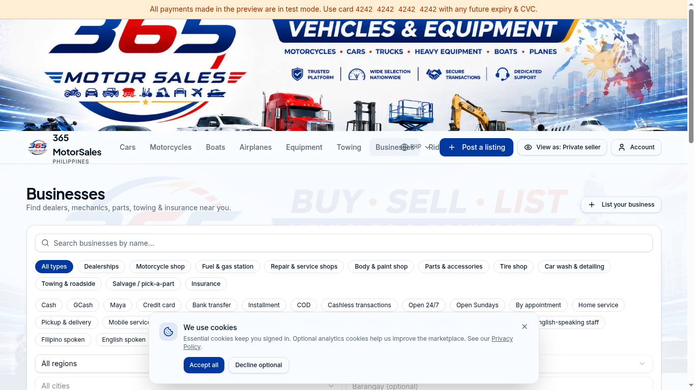 Businesses directory with the List your business button highlighted